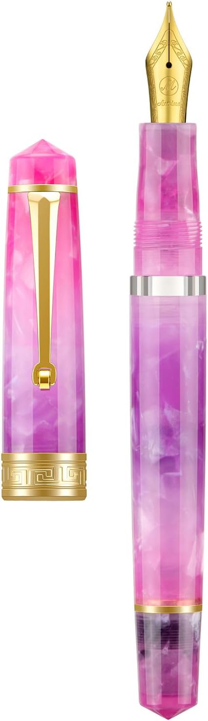Asvine P20 Piston Fountain Pen Gradual Purple Resin, Iridium Medium Nib Gold Trim Smooth Writer Collection with Case Set