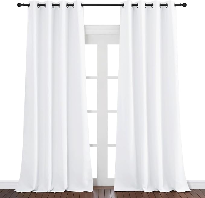 NICETOWN White Room Darkening Curtain 95 inches Long for Living Room - (50% Blackout) Grommet Top Thermal Insulated Window Treatment Sound Reducing Drape for Bedroom (1 Panel, W52 x L95)