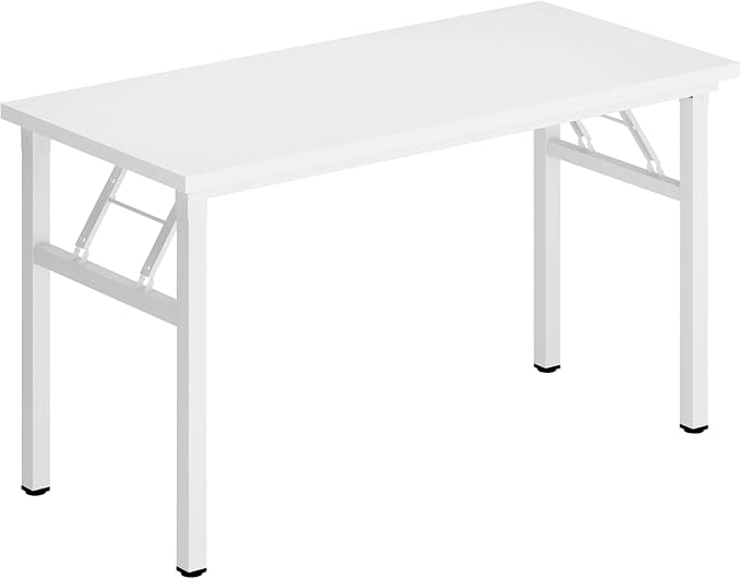 SogesHome 47 inches Folding Computer Desk, Modern Foldable Laptop Gaming Desk, Portable Home Office Table Study Writing Table, White
