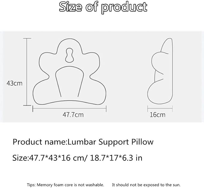 Lumbar Support Pillow for Office Chair, Back Pillow Lumbar Support for Car, Chair, Sofa - Improve Lower Back Pain Relief & Sitting Posture, Memory Foam Back Cushion for Long Sitting (Grey)