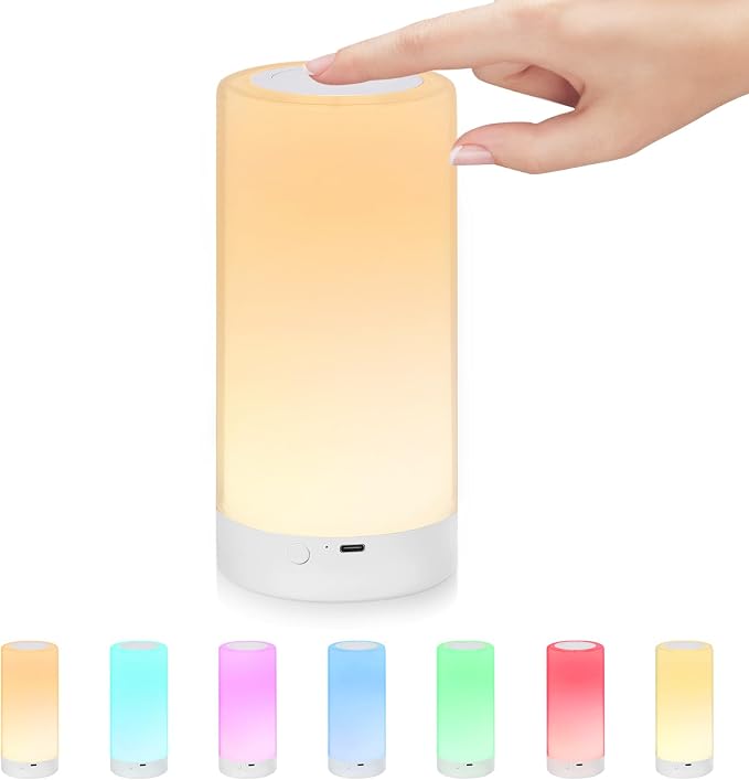 UNIFUN Night Light, Touch Lamp for Bedrooms Living Room Portable Table Bedside Lamps with Rechargeable Internal Battery Dimmable 2800K-3100K Warm White Light & Color Changing RGB (Taller Size1)