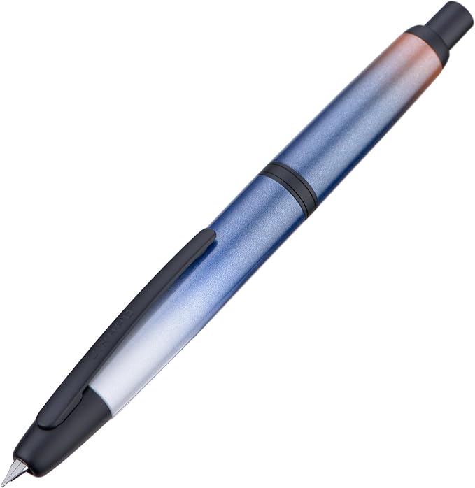Jinhao 10 Press Fountain Pen with Box, Gradient Dark Blue Retractable Medium Nib with Ink Converter Set (Black Clip)