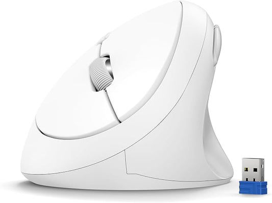 TECKNET Ergonomic Wireless Mouse 2.4G Vertical Mouse Silent 4800 DPI | 5 Adjustable DPI Levels, 6 Buttons, Compatible with Laptop, PC, Chromebook, Mac - Light White