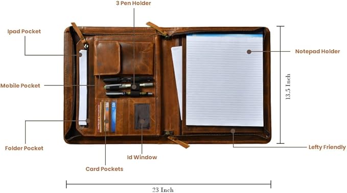 Jajmo Legacy Top Grain Leather Portfolio - Professional Business Padfolio & Document Organizer with Writing Pad for Men & Women
