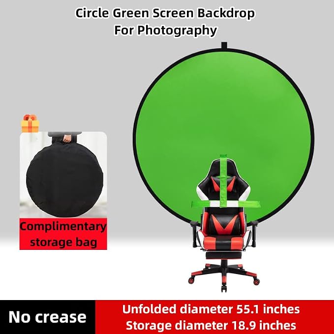 Portable Green Screen Chair 55.1in – Double Sided Foldable Greenscreen Backdrop with Stand, Chroma Key for Streaming Games, Zoom Calls, Photography