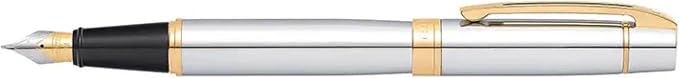 Sheaffer 300 Chrome Fountain Pen with Gold Tone Trim and Fine Nib