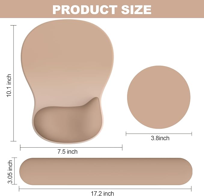 Ergonomic Mouse Pad with Wrist Rest and Keyboard Wrist Rest, Gel Mousepad and Wrist Rest for Computer Keyboard, Pain Relief, Non-Slip PU Base, Mouse Pad with Wrist Support for Gaming, Office, Brown