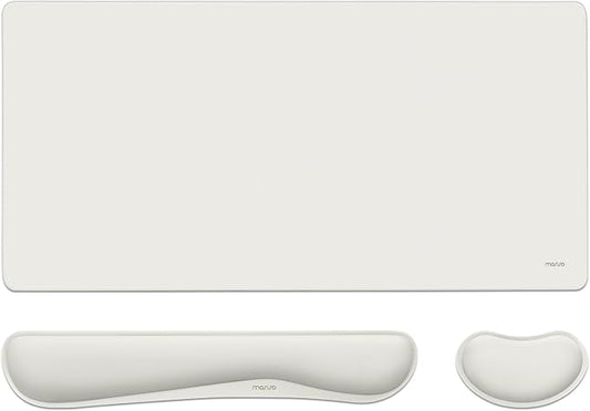 MOSISO Keyboard Mouse Pad Set, Gaming Mouse Pad&Keyboard Wrist Rest&Wrist Rest, Ergonomic Wristrests with Memory Foam Home Office Easy Typing Cushion Non-Slip Mousepad, Cloud Dancer White