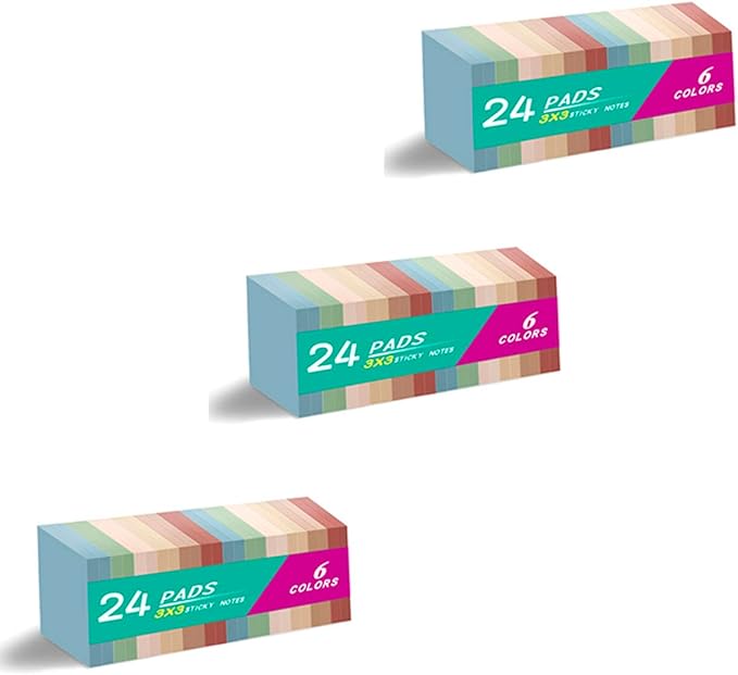 (72 Pads) Sticky Notes 3x3 inch, Self-Stick Pads Vintage Colors Sticky Note, Recyclable, Easy to Post for Home, Office, Notebook