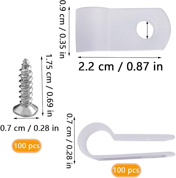 100 PCS Wiring Harness P-Style Mounting Clips, Cable Clamp R-Type, Nylon Screw Mounting Cord Fastener Clips with Screws, Cable Clamp 1/4 Black R Type for Wire Management (White)