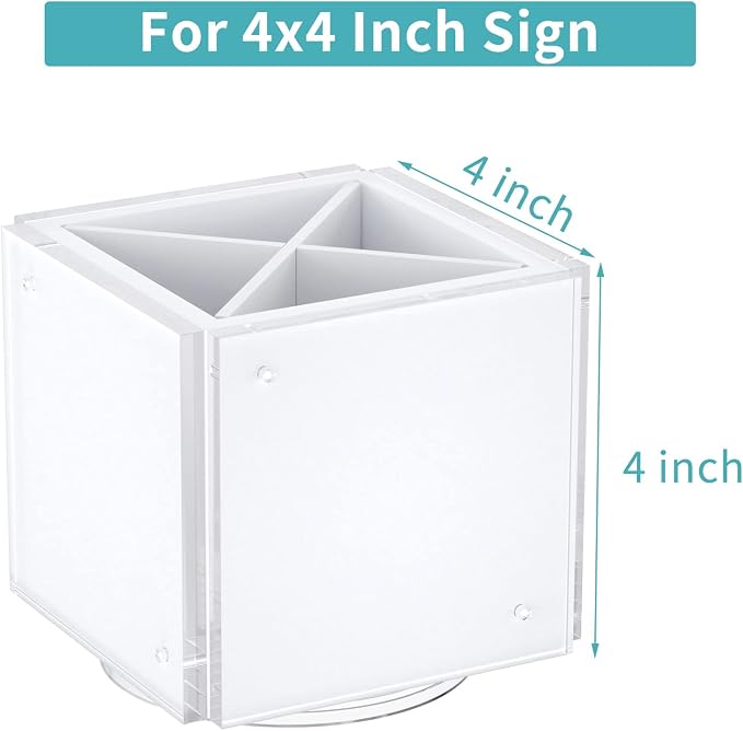 HIIMIEI Acrylic Picture Frames for Desk, 4-side Magnetic Photo Cube Pen Holder 4"x 4", 360° Rotating Desktop Organizer for Pencil, Makeup Brushes, Home, Office (White)