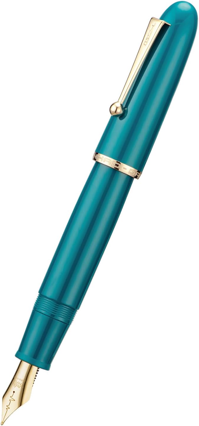 Jinhao 9019 DaDao Series Fountain Pen, Size 8 Medium Heartbeat Nib with Large Ink Converter, Lake Blue Acrylic Design Smooth Writing Pen (Gold Trim)