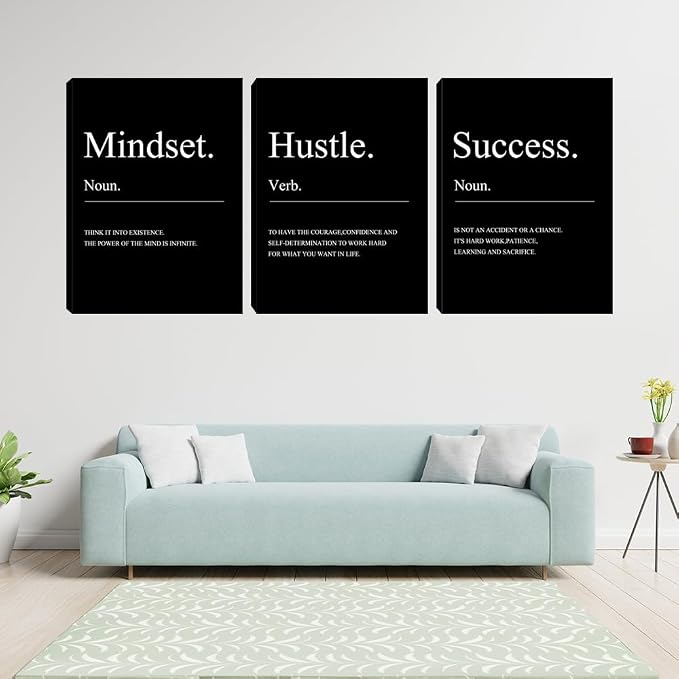 Black Motivational Mindset Wall Decor Canvas Wall Art Hustle Posters Prints Inspirational Entrepreneur Office Decor Success Paintings Artwork Home Bedroom Living Room Decorations (48" Wx24 H)