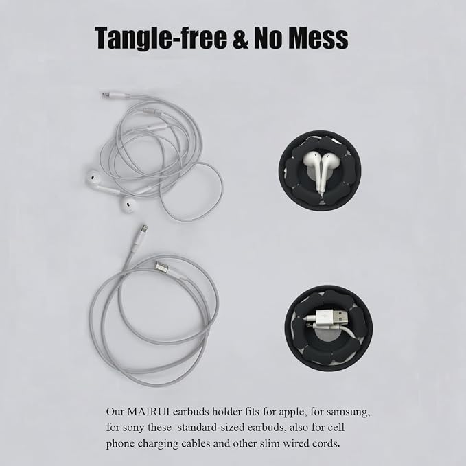 MAIRUI Wired Earbud Case Earphone Headphone Cord Organizer Earbuds Wrap Soft Silicone Magnetic Holder Storage Tangle Free Cable Winder(Carbon Black)