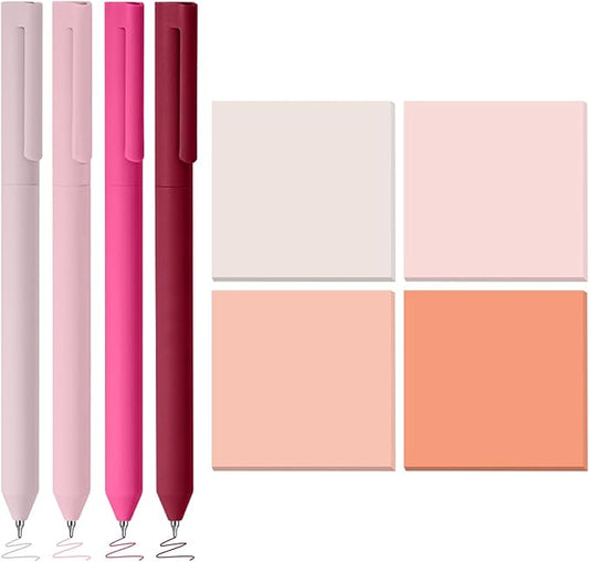 BAYTORY 320 Sheets Gradient Sticky Notes, 4 Pcs Rotatable Colored Gel Pens, Aesthetic Self-Stick Note & Multicolored Ink Pen, Colorful Memo Pads Easy to Post for Note Taking (Gradient Pink)