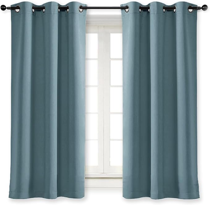 NICETOWN Blackout Curtain Blind for Bedroom, Single Panel, W42 x L54 inches, Greyish Blue, Thermal Insulated Grommet Blackout Room Darkening Drape/Drapery