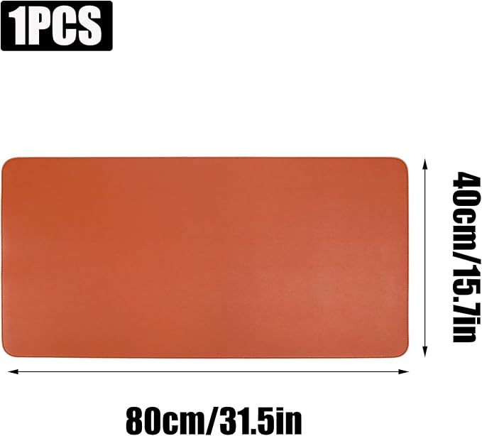 Large Double Sided Desk Mat 31.5" x 15.7" PU Leather Cork Mouse Pad | Large Orange Overlocked Edge Desk Pad Protector for Office Home Gaming Laptop Vanity, Overlocked with Matching Thread