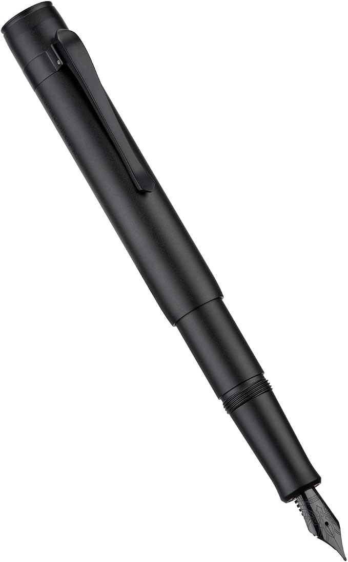 HONG DIAN M2 Mini Fountain Pen with Extra Fine Soft Nib, Sleek Shape Aluminium Short Pocket Travel Pen (Matte Black)
