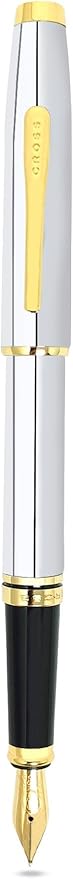 Cross Coventry Polished Chrome with Gold-Tone Fine Nib Fountain Pen - Refillable Pen for Smooth Writing - Professional, Elegant Accessory - Black Ink - Long-Lasting Use - Desk Essential