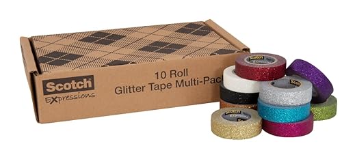 Scotch Glitter Washi Tape, 10 Rolls, Great for Holiday DIY and Wrapping, School Supplies, Craft Supplies, and Teacher Appreciation Gifts (Pack of 80)