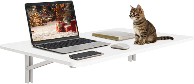 White Wall Mounted Folding Table 31.5"x19.7" Fold Down Wooden Wall Desk, Floating Table for Kitchen, Laundry Room, or Home Office