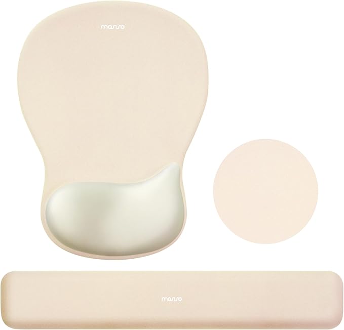 MOSISO Wrist Rest Support for Mouse Pad&Keyboard Set, Ergonomic Mousepad&Coaster, Non-Slip Base Home/Office Rectangular Easy Typing Cushion Pad with Soft Cloth&Curved Concave Memory Foam, Khaki