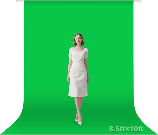 Green Screen Backdrop, 8.5×10FT Photography Chromakey Greenscreen Background Sheet for Zoom Meeting, Polyester Fabric Cloth Curtain for Photo Video Studio, Party, Live Streaming, Photoshoot