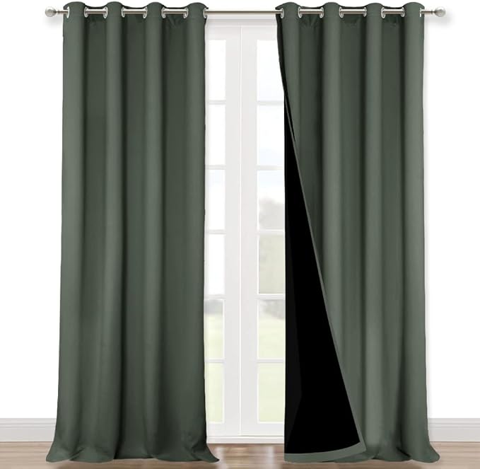 NICETOWN 100% Blackout Blinds, Set of 2, 46" x 96", Dark Mallard, Laundry Room Decor Window Treatment Curtains for Large Patio Sliding Door, Thermal Insulated Curtains for Bedroom