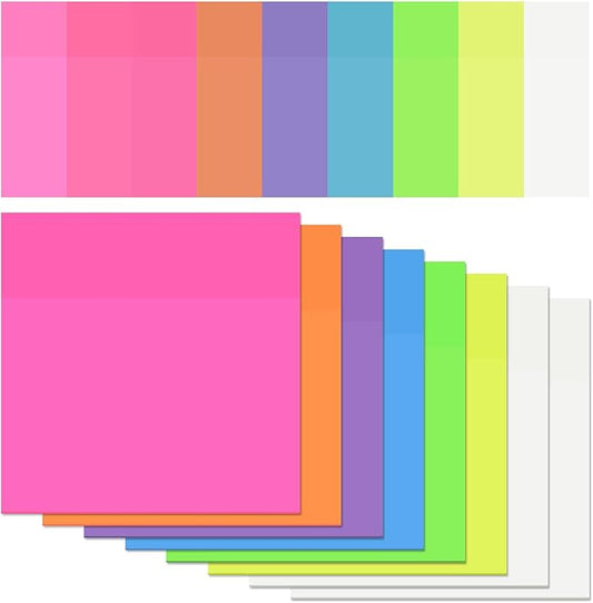 Sticky Notes，Transparent Sticky Notes， Self-Adhesive, Waterproof，7 Bright Colors, 3x3 Inch，400 Pcs for Office,School,Teacher Supplies, Study Supplies (8, Colorful)
