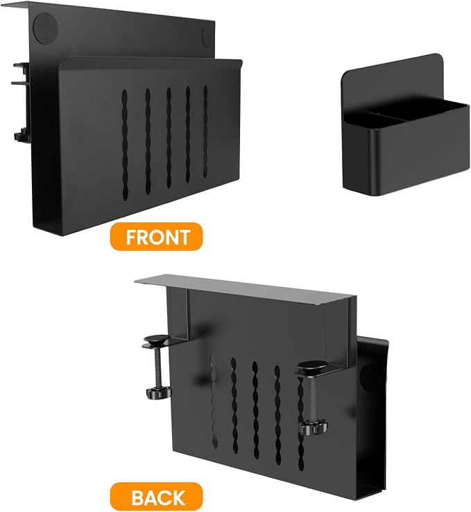 UIN Desk Side Storage, Steel Hanging Desk Organizer with Magnetic Pen Holder, No Drill Laptop Holder, Clamp on Laptop Mount Table Hanging Storage for Office Home, Fits Flat Edge Tables 0.3" to 2.1"