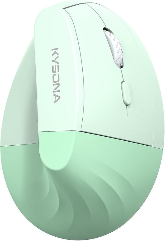 KYSONA EM18 Wireless Ergonomic Vertical Mouse, Ergo Design, Bluetooth Cordless Mouse for Medium/Large Hands, Silent Click, 5-Level Adjustable DPI, Carpal Tunnel Mice for Computer/PC/Mac/Laptop, Green