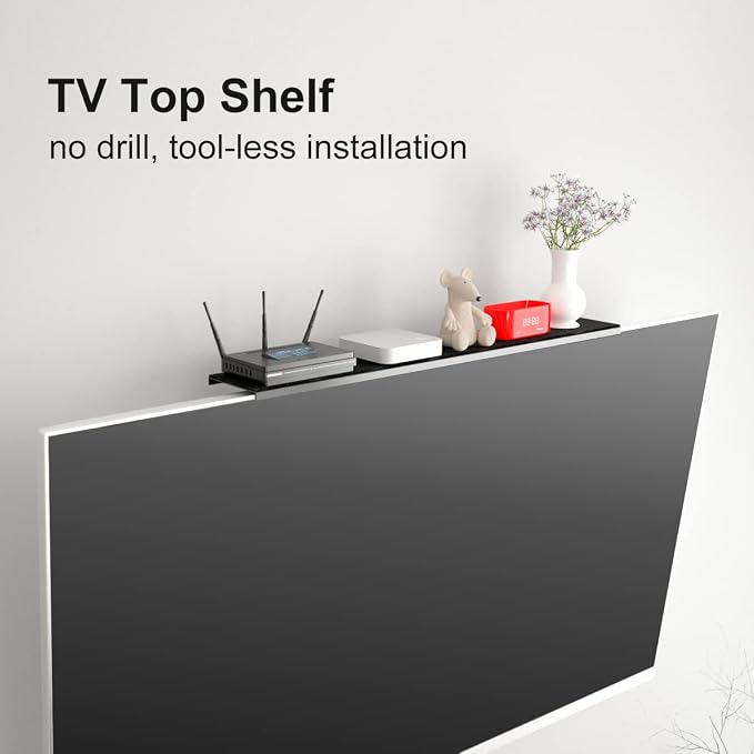 Bracwiser No Drill TV Top Shelf 24 inch Wide for Thin Monitor TV Top Mounting Bracket Platform Holds Speaker, AV Receiver, Media Box, Game Console and More (CS106LMINI)