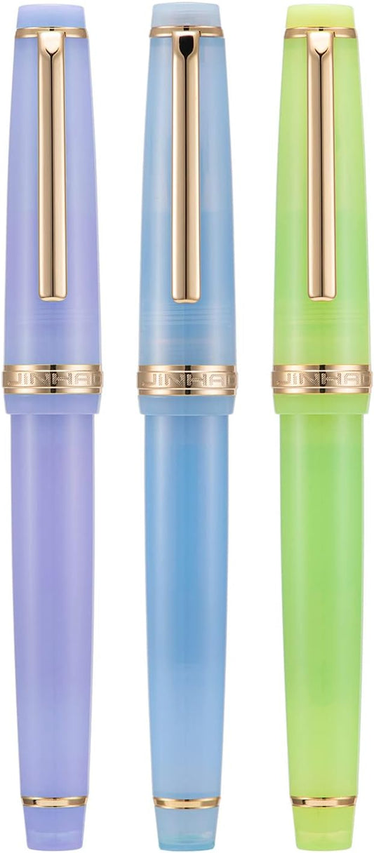 3 Pieces Jinhao 82 Fountain Pen Purple, Blue and Green Fine Nib Gold Trim with Converter Set