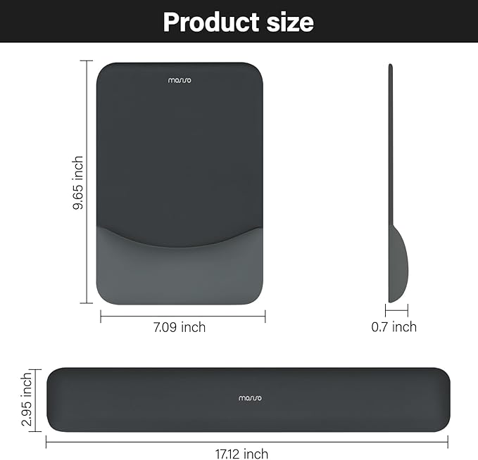 MOSISO Wrist Rest Support for Mouse Pad&Keyboard Set, Rectangular Ergonomic Mousepad Non-Slip Base Home/Office Pain Relief&Easy Typing Pad with Neoprene Cloth&Raised Silicone Lining, Slate Gray
