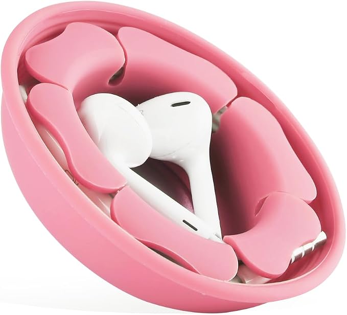 MAIRUI Wired Earbud Case Earphone Headphone Cord Organizer Wrap Soft Silicone Magnetic Holder Storage Ear Bud Tangle Free Winder(Watermelon Pink)