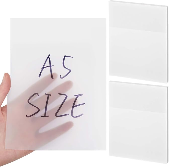 Gueevin 100 Sheets 5.5 x 8 Inch Transparent Sticky Notes, Extra Large Clear Self Sticky Notes, 2 Pads Waterproof Jumbo Translucent Paper, Office Supply(Blank Style)