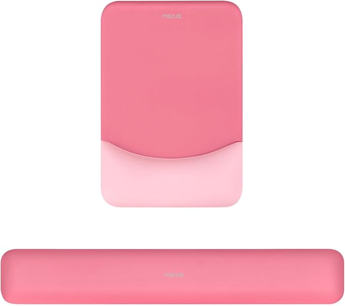 MOSISO Wrist Rest Support for Mouse Pad&Keyboard Set, Rectangular Ergonomic Mousepad Non-Slip Base Home/Office Pain Relief&Easy Typing Pad with Neoprene Cloth&Raised Silicone Lining, Melon Pink