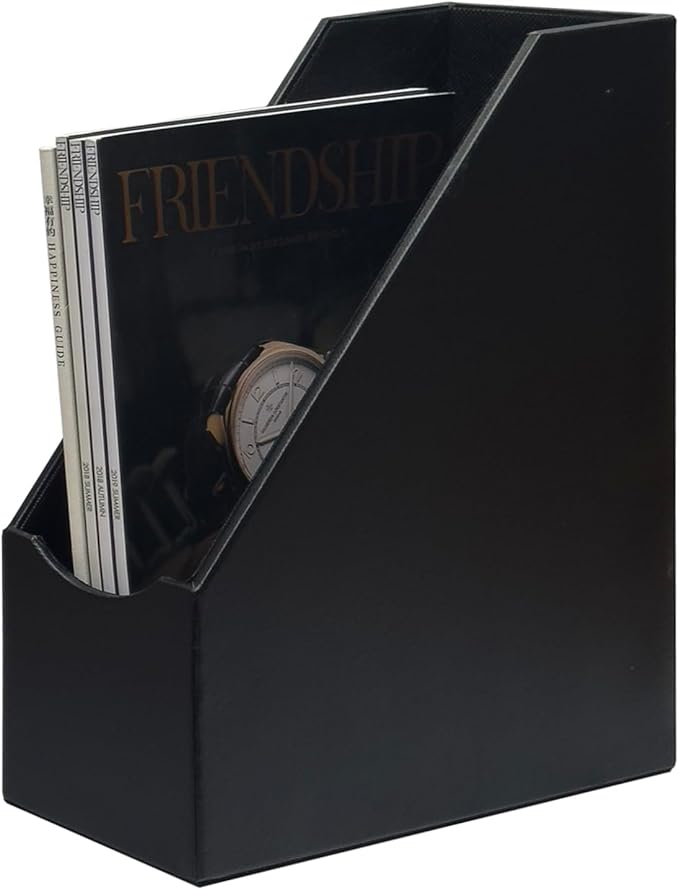 UnionBasic Magazine File Holder, Leatherette Desktop Document Organizer, Home Office Paper Holder File Storage Literature Sorter, Black, Set of 4