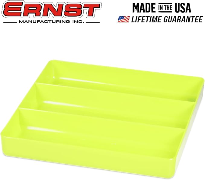 Ernst Manufacturing Toolbox Tray: Stackable Organizer Tray with 3 Compartments - Ideal for Trades, Mechanics, Electricians, Plumbers, Household Use, Hobbies - Heavy Duty - Made in the USA