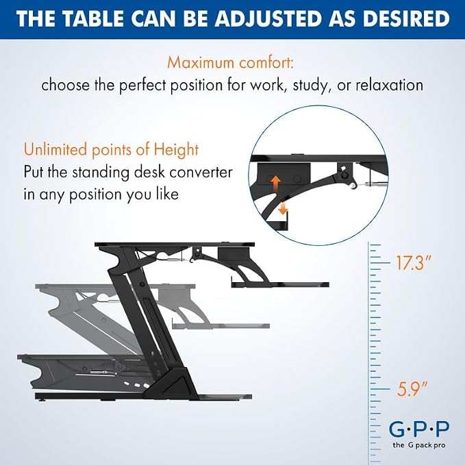 Standing Desk Converter 38 Inch, Height Adjustable to 17.3 Inches | Dual Monitor Work Surface With Keyboard Tray, Steel Frame, and Smooth Manual Lift for Home Office Setups