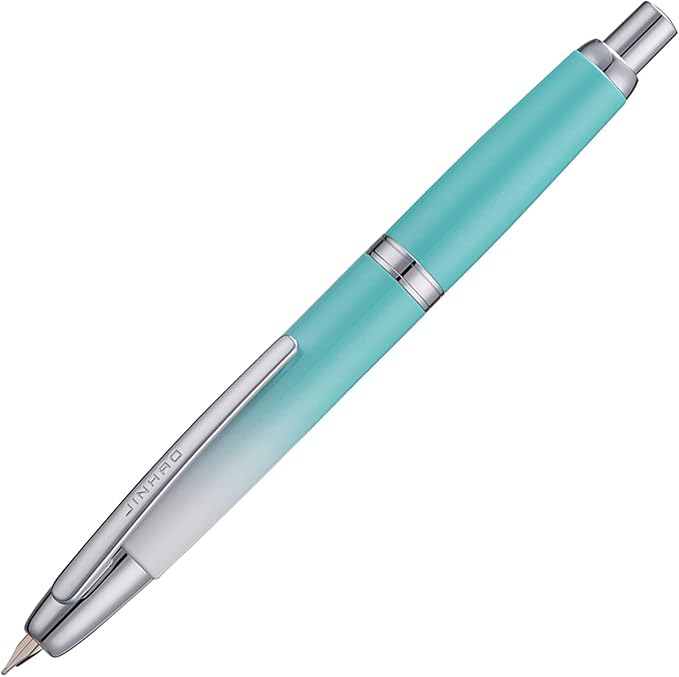 Jinhao 10 Press Fountain Pen with Box, Gradient Mint Green Retractable Medium Nib with Ink Converter Set (Silver Clip)