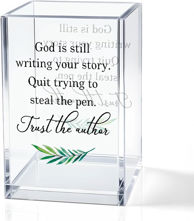 God Is Still Writing Your Story Christian Acrylic Pencil Holder Cup | Christian Pen Holder for Desk, Christian Gifts for Women Girls, Inspirational Gifts for Family Friends Colleagues