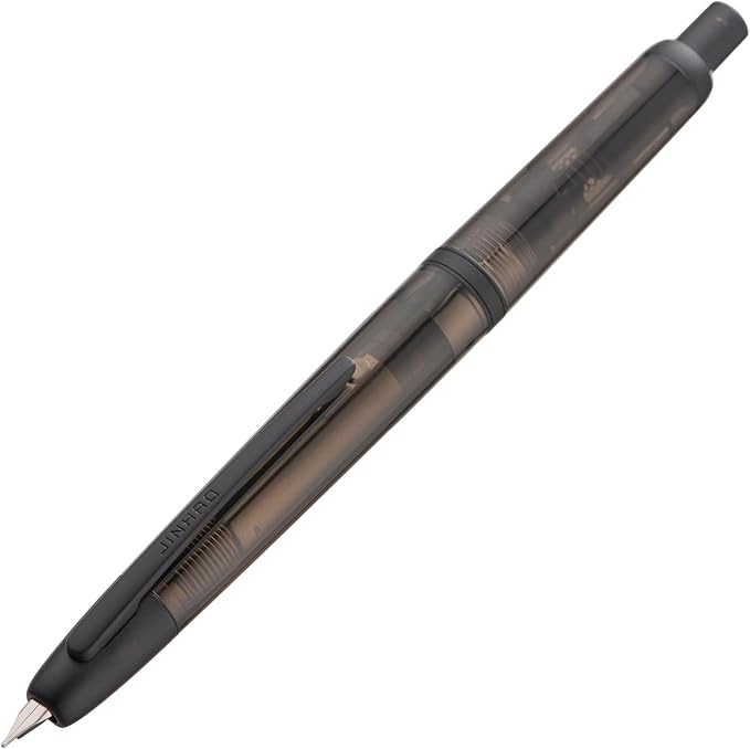 Jinhao 20 Press Fountain Pen, Transparent Black Retractable Extra Fine Nib with Ink Converter Set (Black Clip)