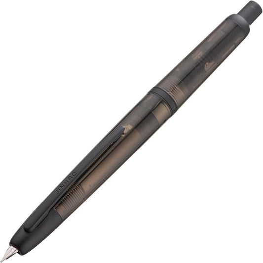 Jinhao 20 Press Fountain Pen, Transparent Black Retractable Fine Nib with Ink Converter Set (Black Clip)