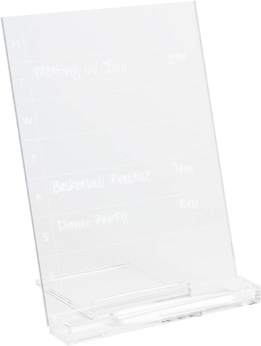 russell+hazel Acrylic Weekly Calendar Tablet, Clear, Includes Dry Erase Marker, 9" W x 11.89" L x 6" H (93918)