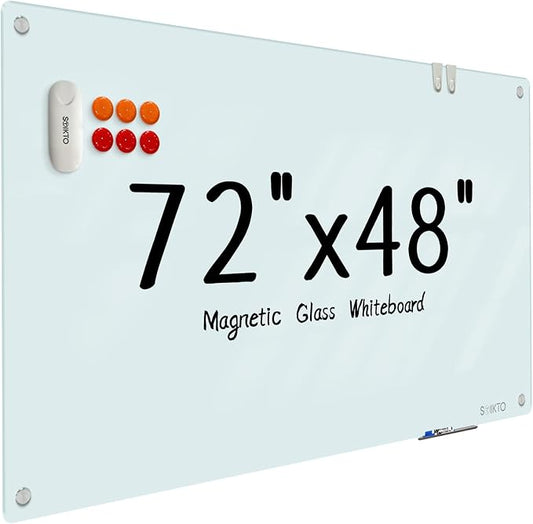 Glass Whiteboard - Glass Dry Erase Board 48" x 72" Magnetic White Board Writing Board White Boards for Walls Wall Office Home