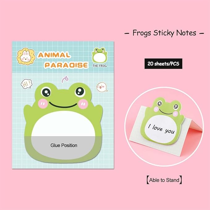 Frog Sticky Notes Kawaii Frogs Sticky Notes Sets, Aesthetic Cute Small Frog Sticky Notes Mini Animal Self-Stick Notes Pads for Frog Lovers Office School Creative Gifts 8Packs(160 Sheets)