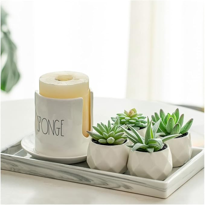 CADNLY Fake Succulent Plant Set - Artificial Plants for Women Desk - Realistic Faux Succulents in Ceramic Pots - Mini Green Decor for Bedroom Bathroom Office Shelf 4 Pack