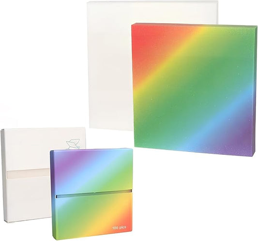 MOLOVA 2 Pads, 200 Sheets Transparent Sticky Notes- 3x3 Inches, Self-Stick-Notes, Colorful Clear See Through, Waterproof, Easy to Post It for Office, Home, Notebook, Meeting, Reusable（White & Rainbow）