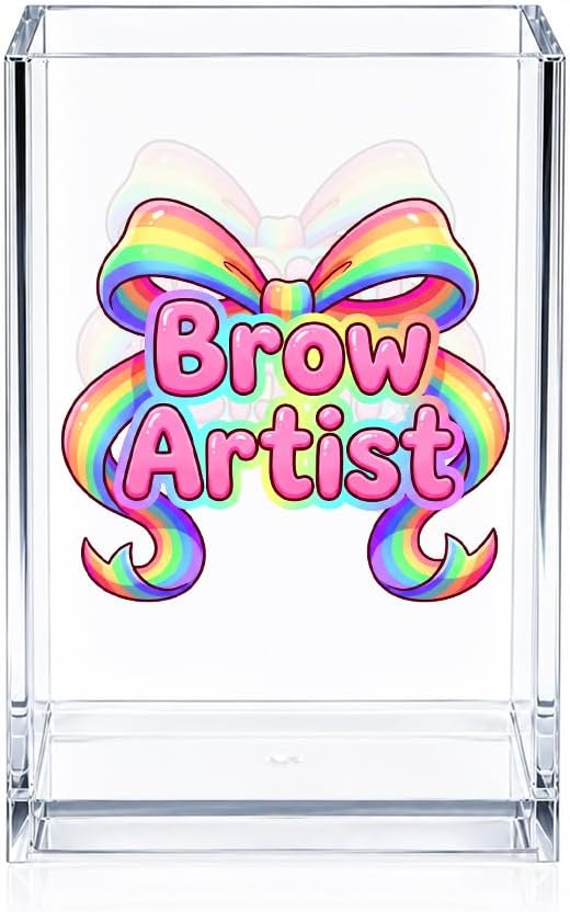 Brow Artist Acrylic Cosmetic Pencil Pen Holder, Funny Bow Vanity Accessories for Cosmetologist, Makeup Brushes Holder for Beauty Specialist Eyebrow Technician, Brow Artist Appreciation Gifts